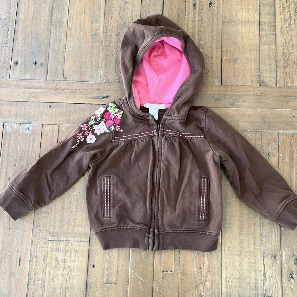 Janie and jack vintage strawberry floral denim overalls and hoodie jacket